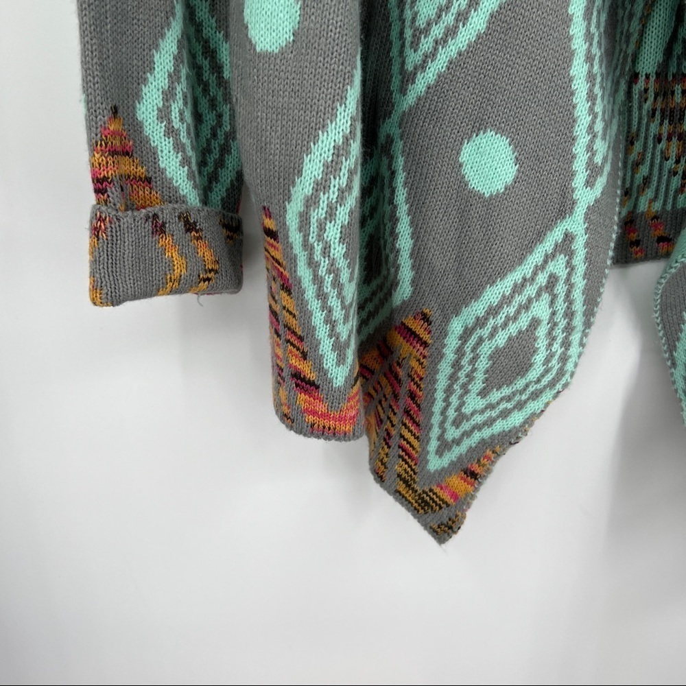Petrol Aztec Southwest Bohemian Western Draped Multi Cardigan Sweater - Picture 4 of 10